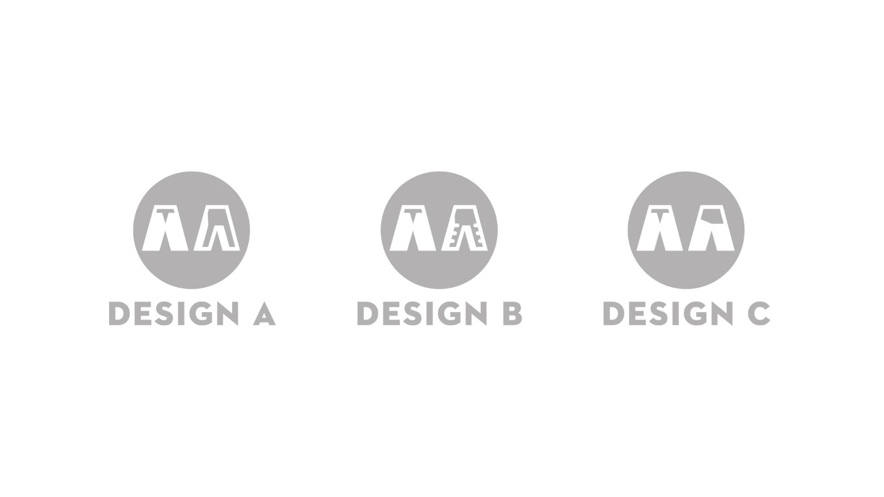 Icônes représentant les trois designs A, B et C de pantalons adaptés au travail avec une tronçonneuse.