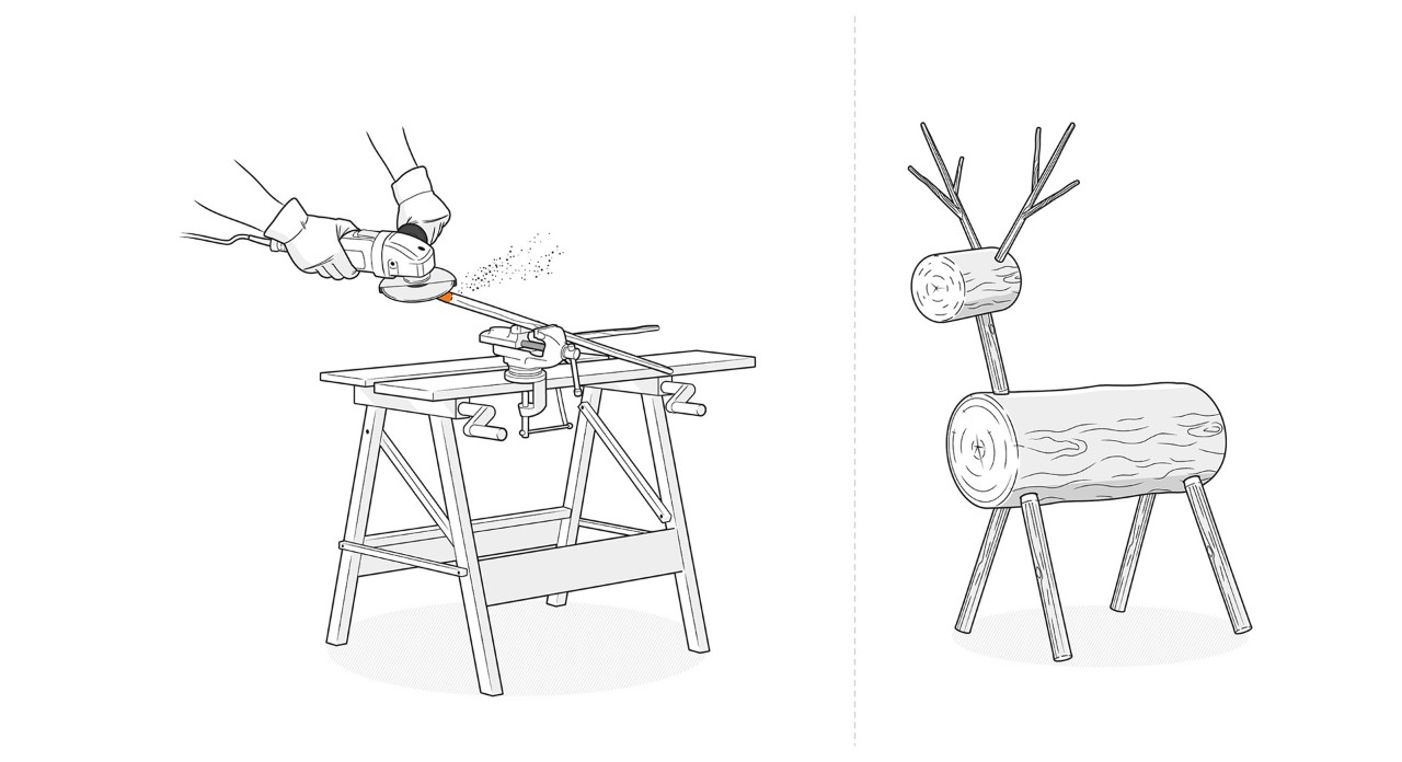 Illustration: Les branches pour les bois de renne sont préparées et montées sur la tête