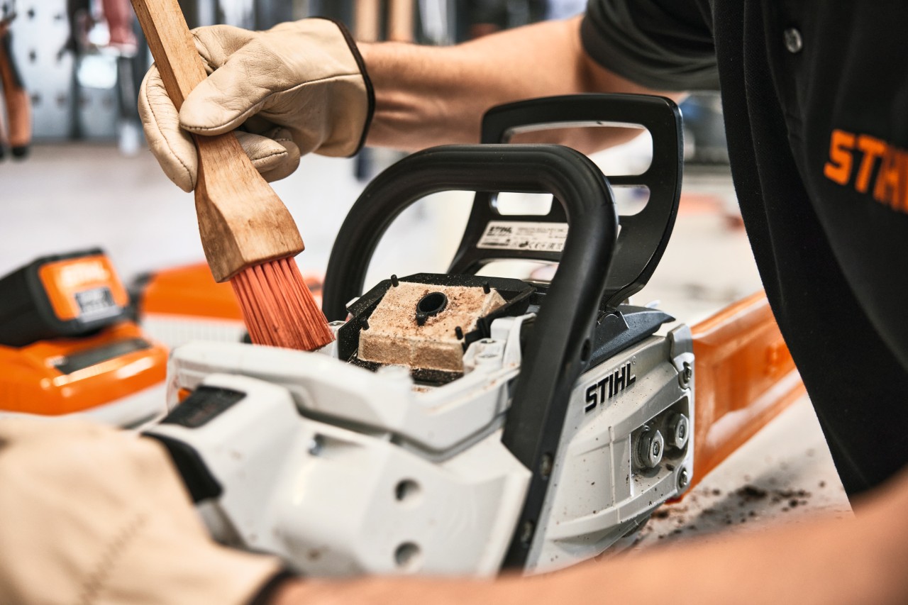 STIHL chainsaw during inspection